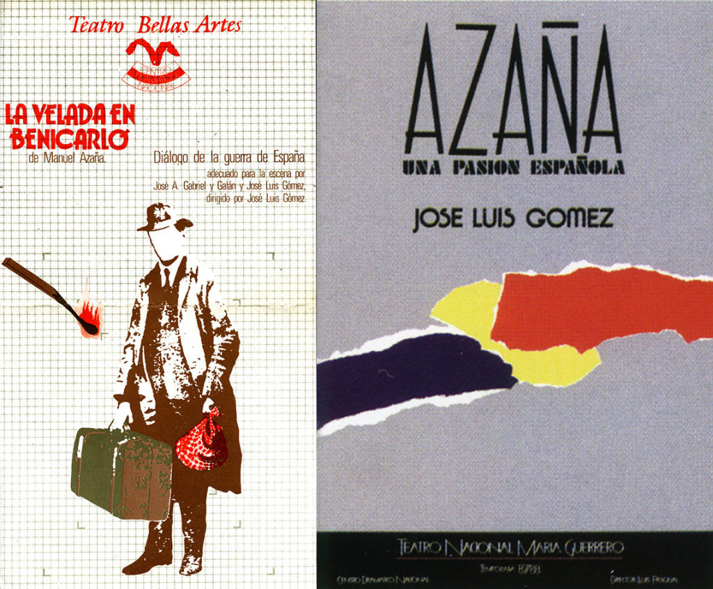 Carteles de “La velada en Benicarló” (Alberto Corazón) y “Azaña, una pasión española” (V.A.S.).

