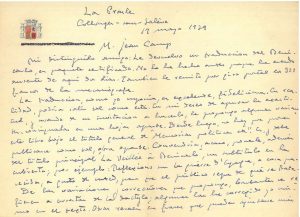 Fragmento de una carta inédita de Azaña dirigida a su traductor Jean Camp. INSTITUTO CERVANTES DE TOULOUSE