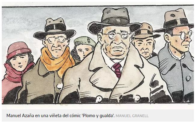 Manuel Azaña en una viñeta del cómic 'Plomo y gualda'. MANUEL GRANELL