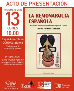 Cartel de la presentación del libro de Jesús Ynfante en Barcelona.