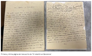 Manuscrito Mi rebelión en Barcelona. Archivo AMA